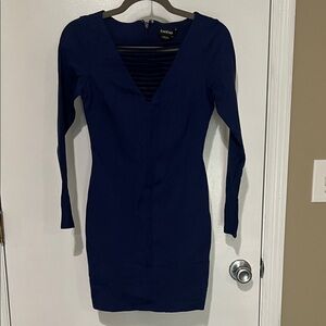 Bebe Deep Blue Long Sleeve Bodycon Dress